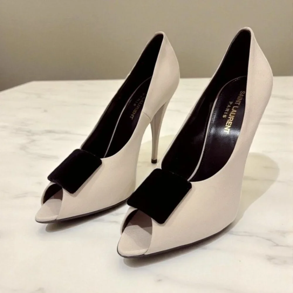 NIB Authentic Saint Laurent Franky 115 Satin Sandals Nero - Picture 4 of 11